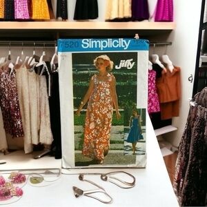 Vintage Simplicity 7520 Sewing Pattern Jiffy Dress 2 Lengths Tote Bag Complete